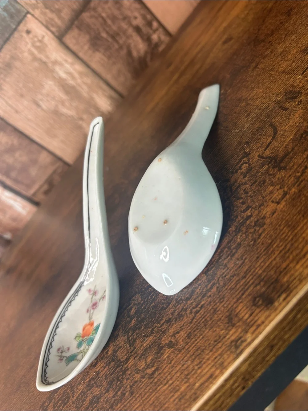 Porcelain Floral Soup Spoons - White with Orange Floral Accent